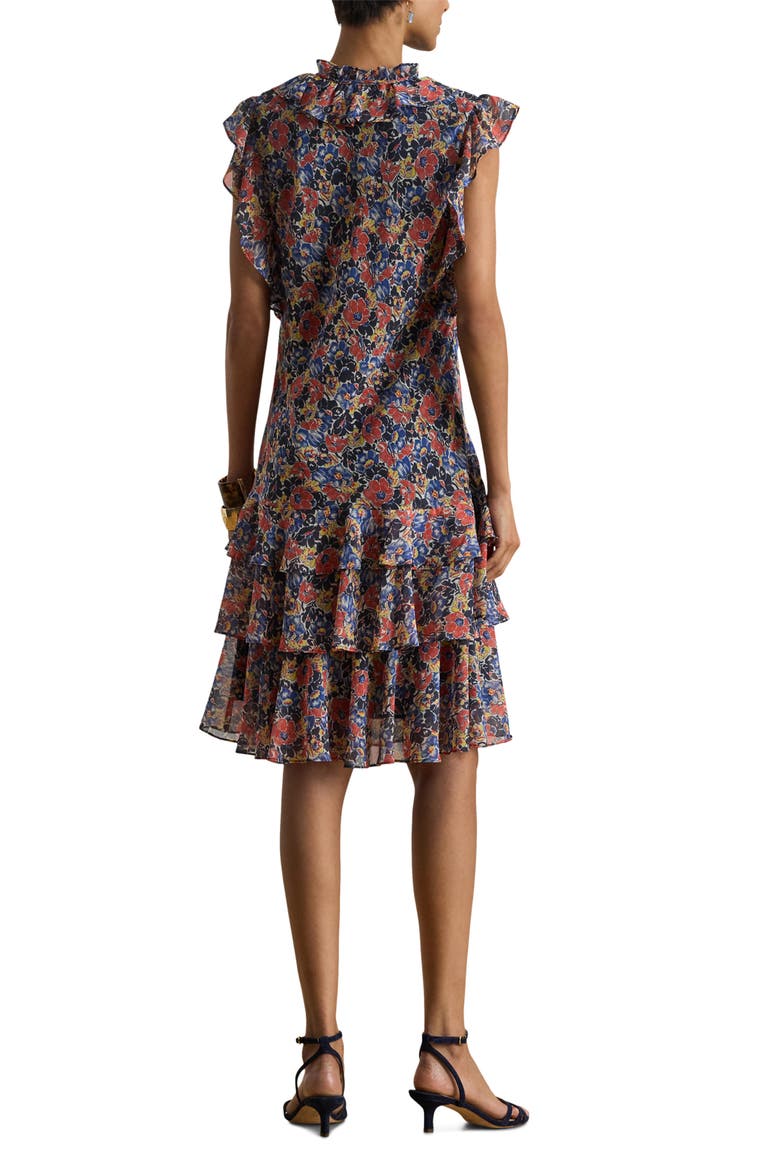 Floral Tiered Georgette Dress, Alternate, color, CREAM/ RED/ BLUE