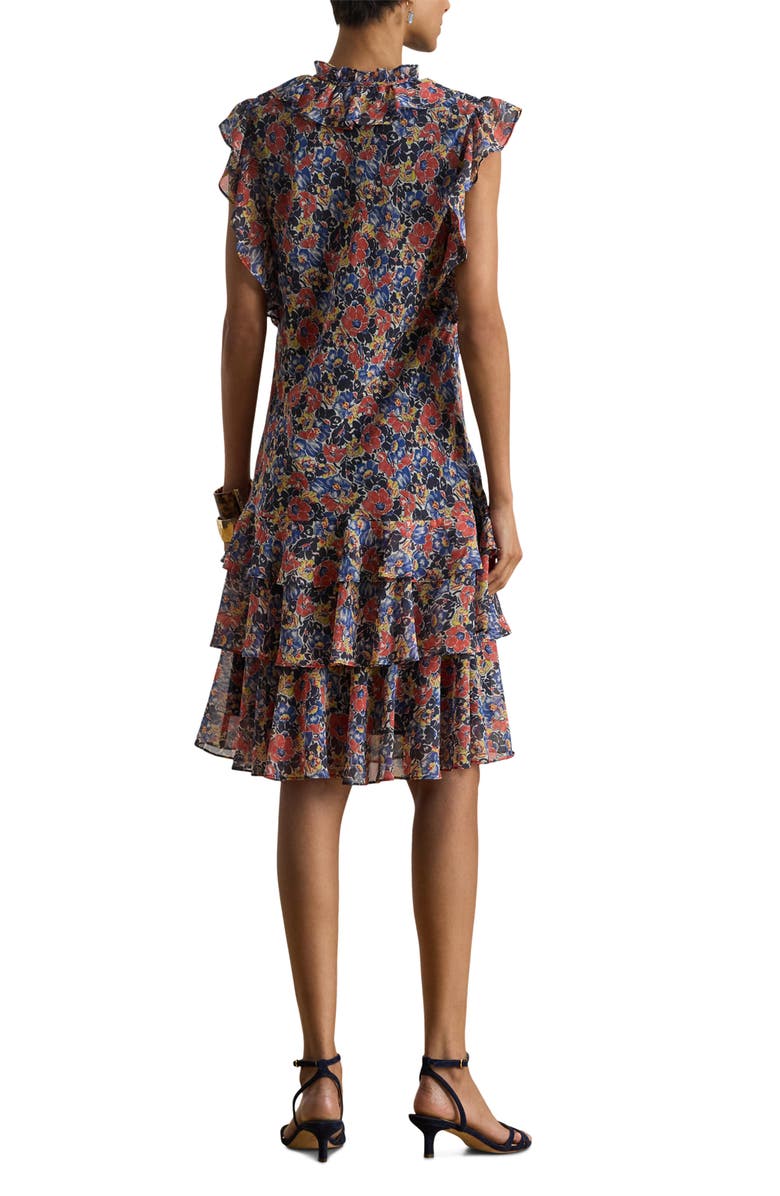 Lauren Ralph Lauren Floral Tiered Georgette Dress, Alternate, color, Cream/ Red/ Blue