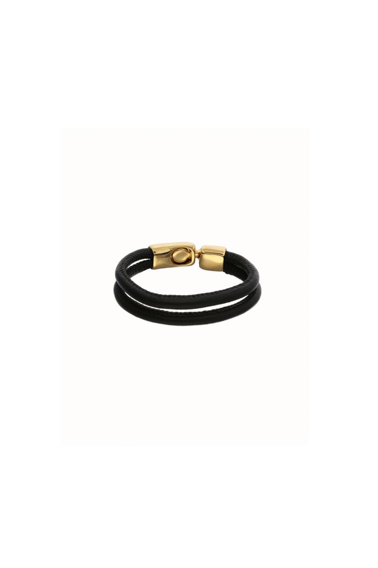 Black Leather Bracelet with Gold Closure, Alternate, color, Gold