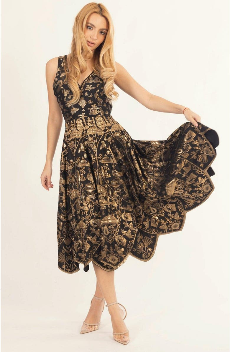 RAAS Sablora Jacquard Midi Dress, Alternate, color, Black