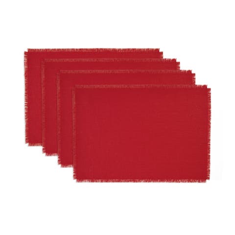 Linen Placemats Set of 4, 14 x 19 Inch for Dining Table, Holiday and Everyday Table Decor - Fringe