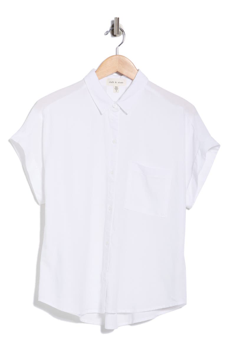 Cloth & Stone Short Sleeve Button-Up Shirt, Main, color, White