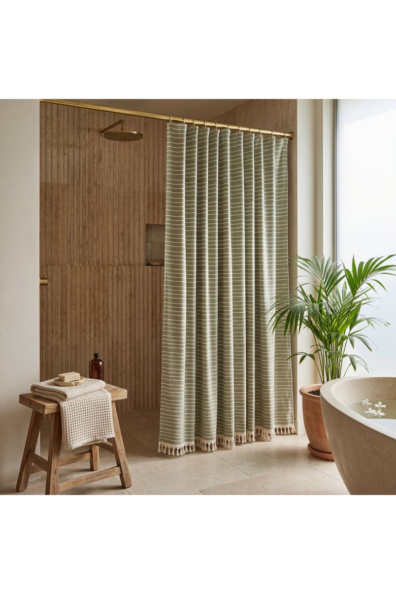 Cloud Soft Turkish Cotton Shower Curtain, Alternate, color, Sage Green