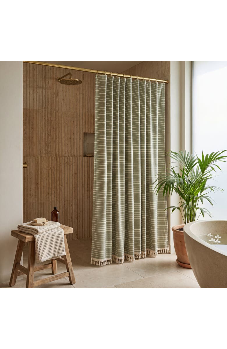 Oliviera Home Cloud Soft Turkish Cotton Shower Curtain, Alternate, color, Sage Green