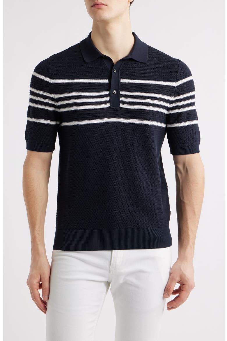 Jiuseppe Silk & Cotton Polo, Main, color, DARK BLUE