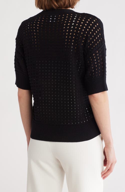 Melrose And Market Short Sleeve Open Stitch Cardigan In Black