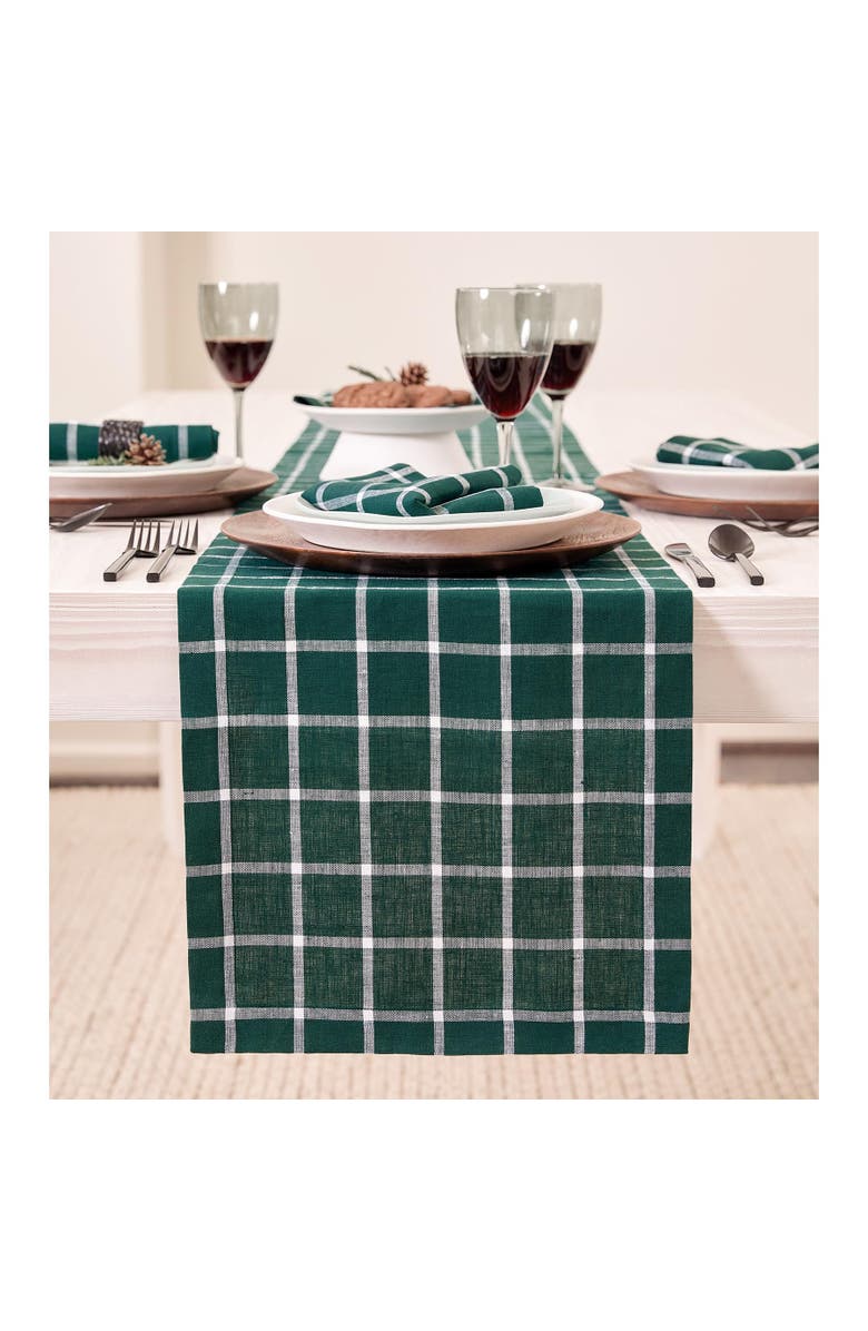 Solino Home Linen Table Runner - Windowpane, Main, color, Dark Green