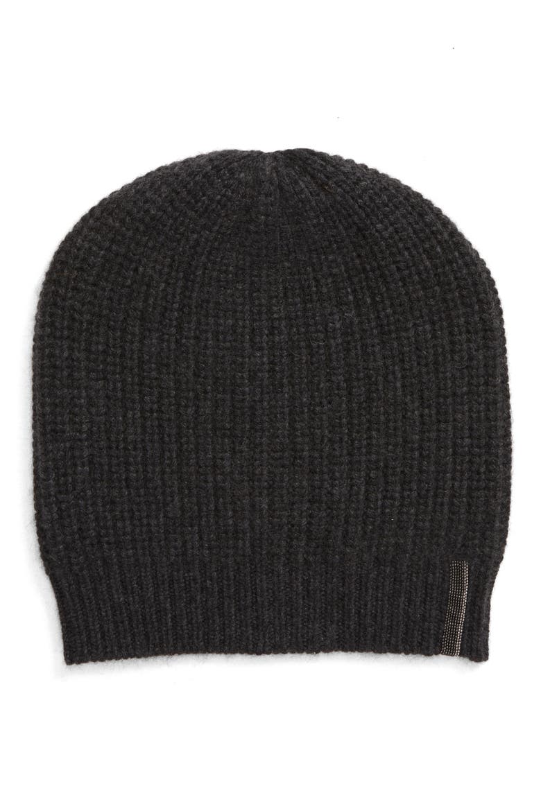 Cashmere Rib Beanie, Main, color, ONYX