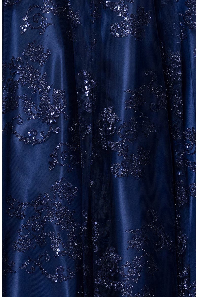 Glitter Mesh Corset Strapless A-Line Gown, Alternate, color, NAVY