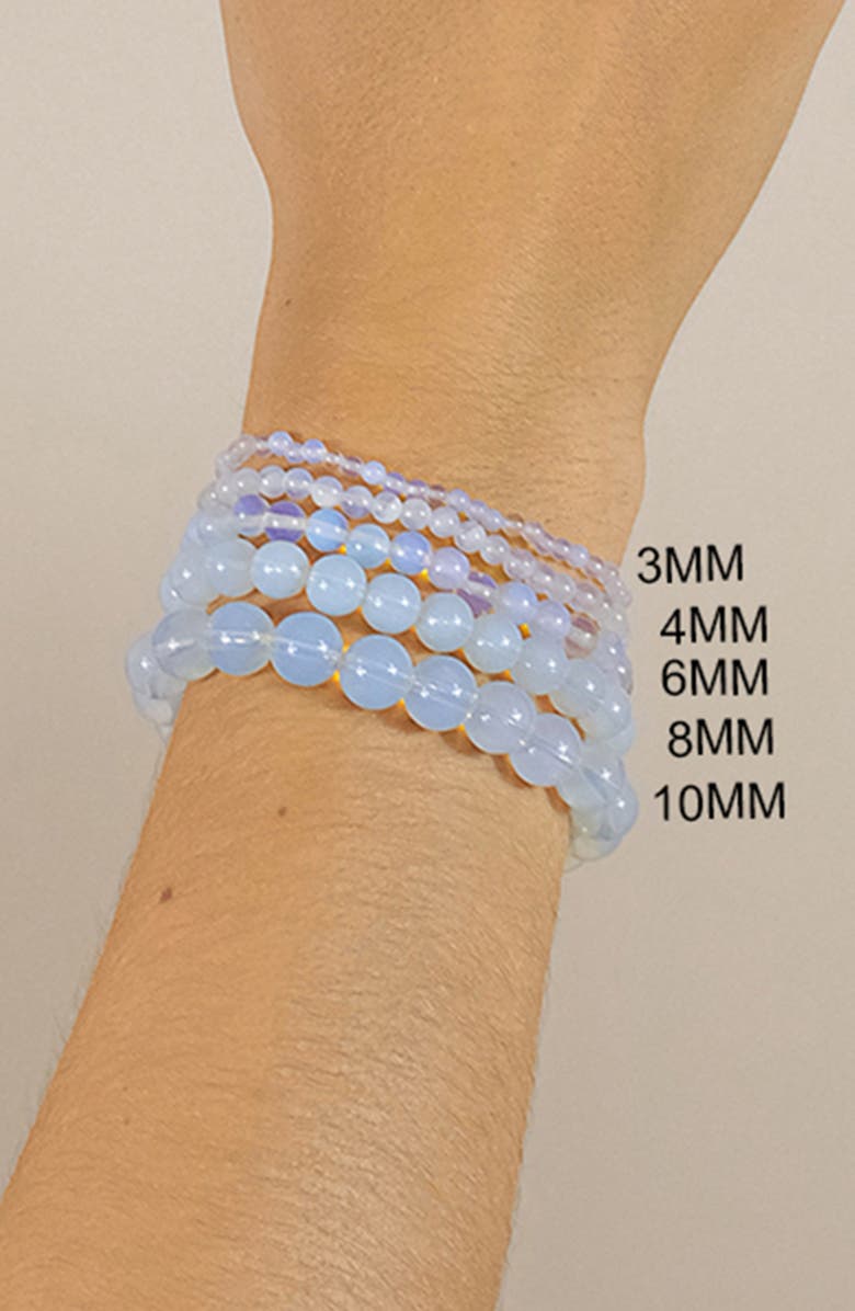 Sterling Forever Glass Opal Beaded Stretch Bracelet, Alternate, color, Glass Opal