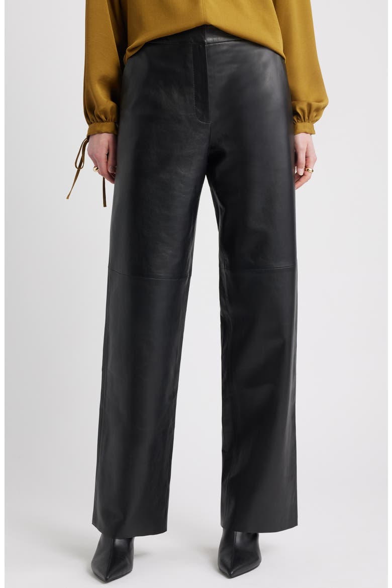 Wide Leg Leather Pants, Main, color, BLACK