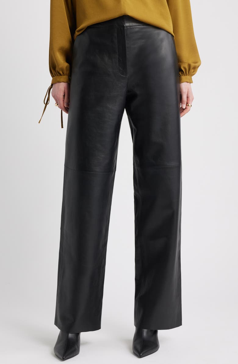 Nordstrom Wide Leg Leather Pants, Main, color, Black