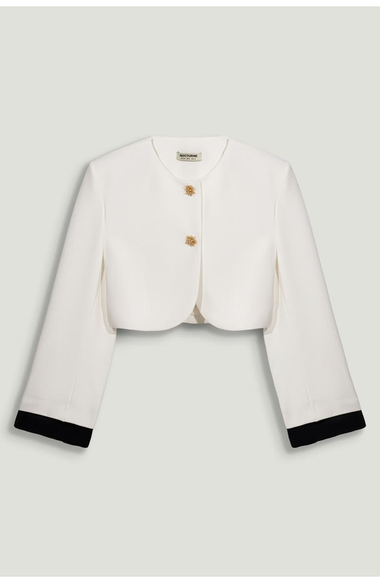 Nocturne Gold-Button Cropped White Jacket, Alternate, color, Ivory