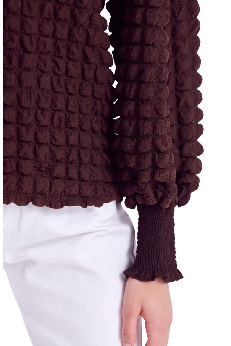 Smocked Turtleneck Top, Alternate, color, BROWN