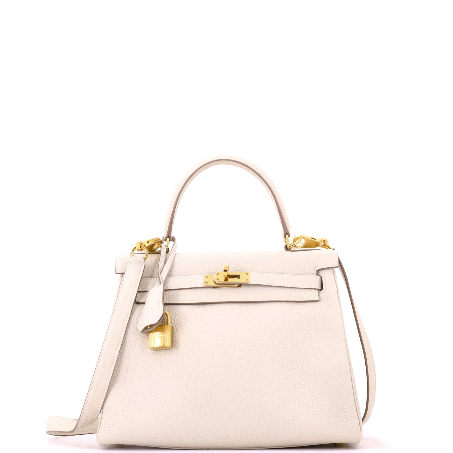 Kelly Handbag Light Togo with Gold Hardware 25, Main, color, White