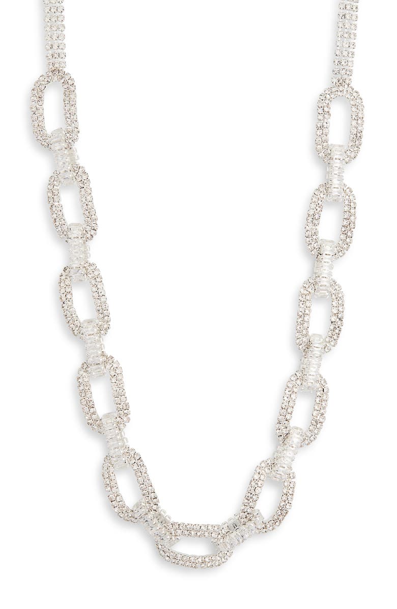 Tasha Pavé Crystal Chain Necklace, Main, color, Silver