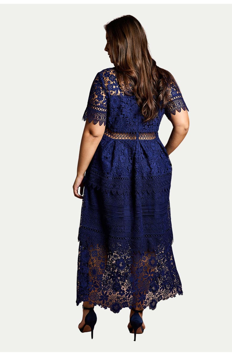 Coast Short Sleeve Lace Midi Dress, Alternate, color, Navy