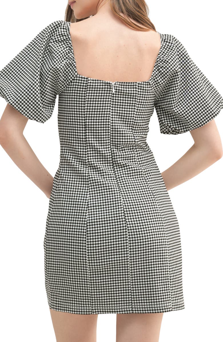 Lush Gingham Puff Sleeve Body-Con Dress, Alternate, color, Black White