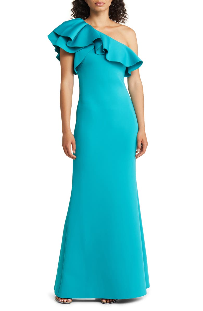 Eliza J Ruffle One Shoulder Bodycon Gown, Main, color, 