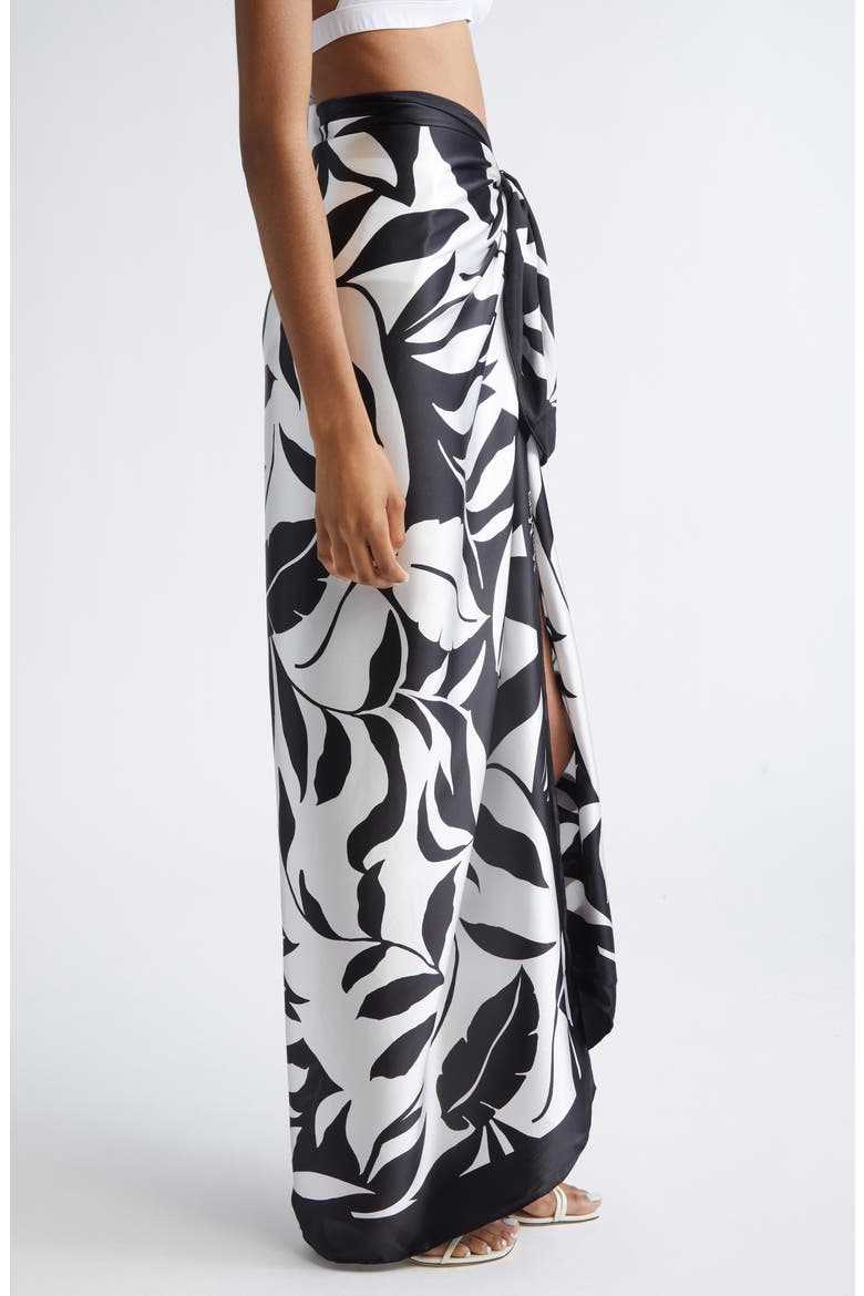 Beachwear Foam Print Silk Sarong, Alternate, color, BLACK