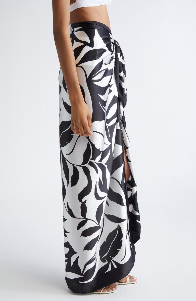 Max Mara Beach Foam Print Silk Sarong, Alternate, color, Black