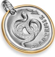 David Yurman Medallion Amulet Sterling Silver with 14K Yellow Gold and Diamonds, 29.5mm