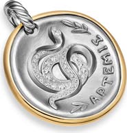 David Yurman Medallion Amulet Sterling Silver with 14K Yellow Gold and Diamonds, 29.5mm