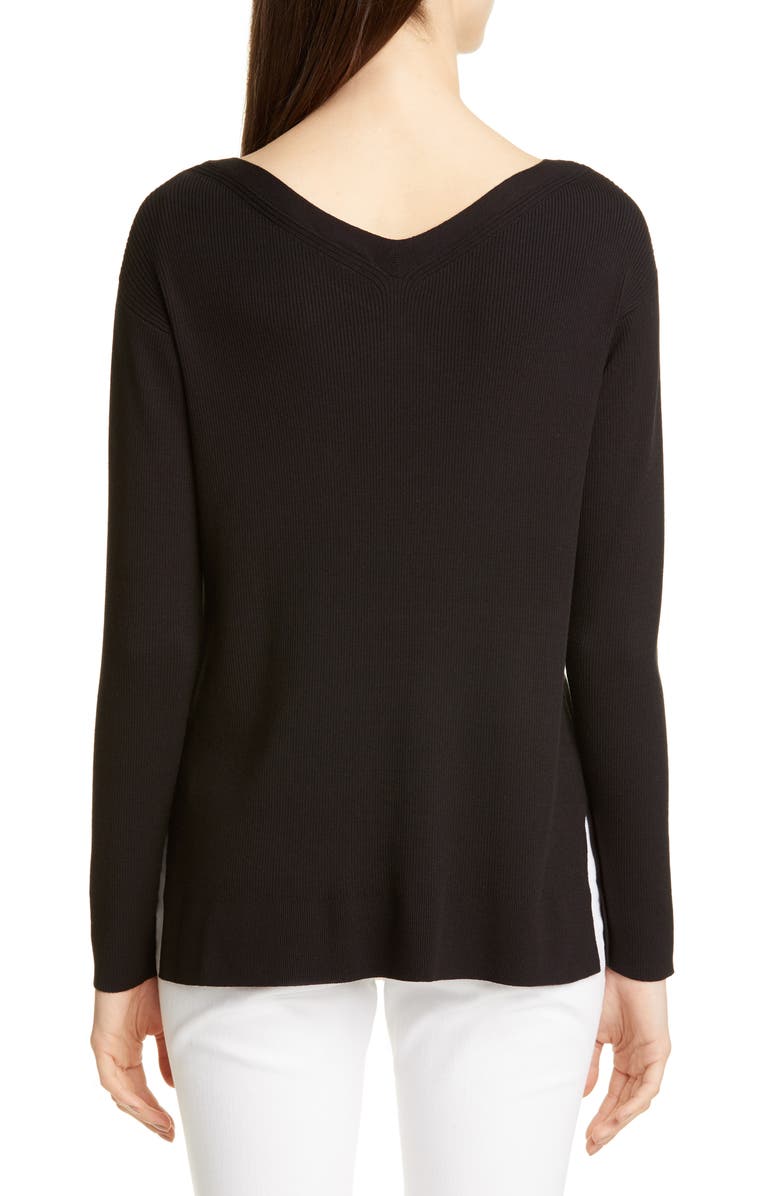 Lafayette 148 New York Wide V-Neck Tunic Sweater, Alternate, color, 