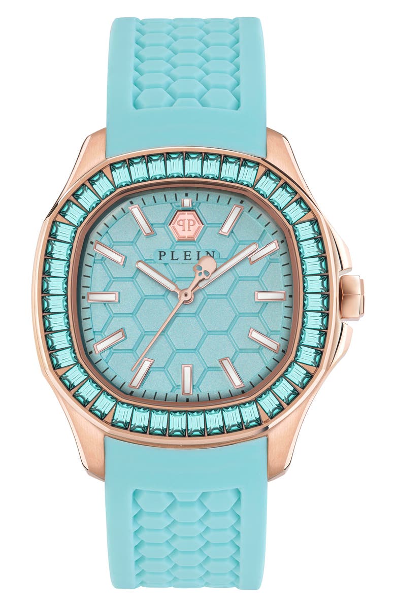 PHILIPP PLEIN Spectre Silicone Strap Watch, 38mm x 45mm, Main, color, Ip Rose Gold