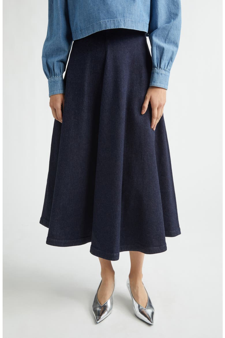 Varda Stretch Denim A-Line Skirt, Main, color, BERRY