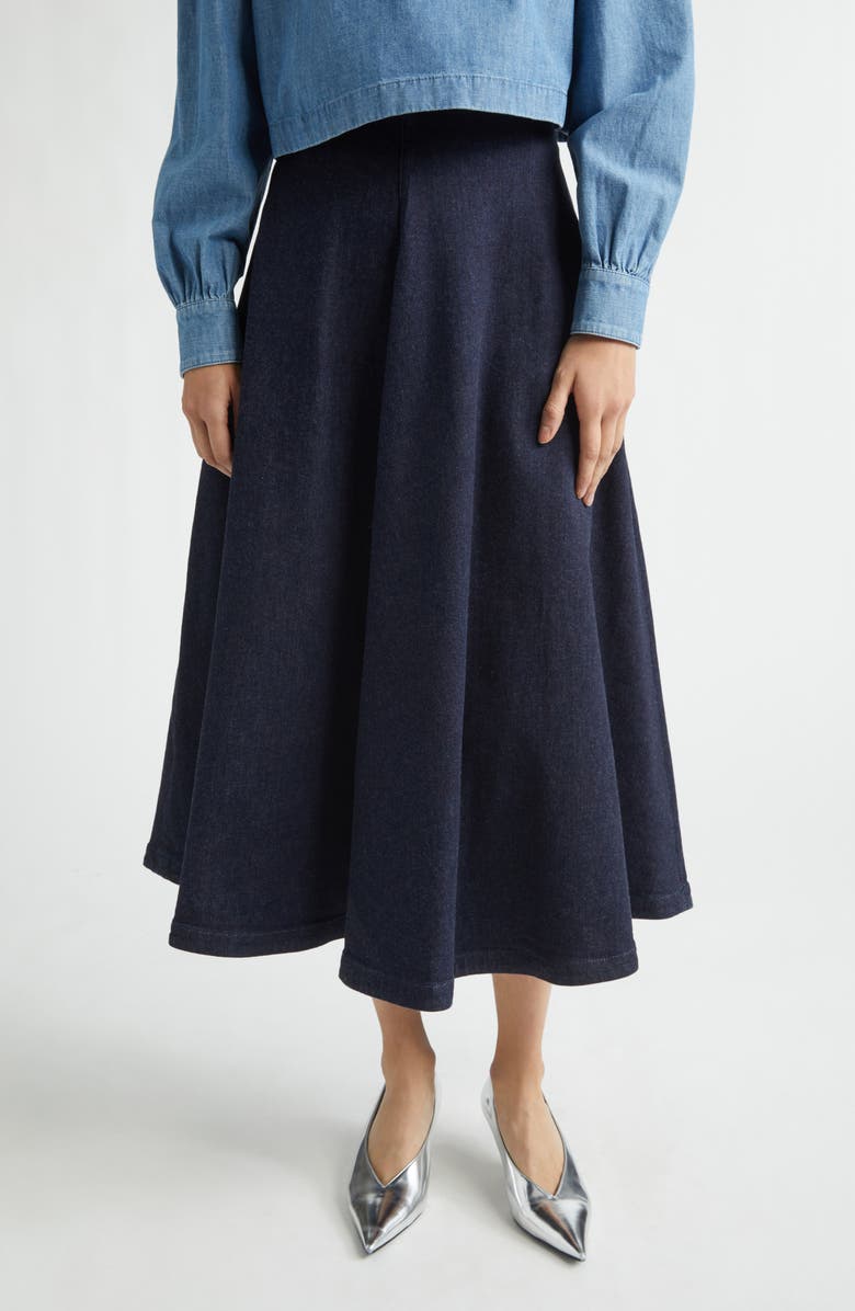 Altuzarra Varda Stretch Denim A-Line Skirt, Main, color, Berry