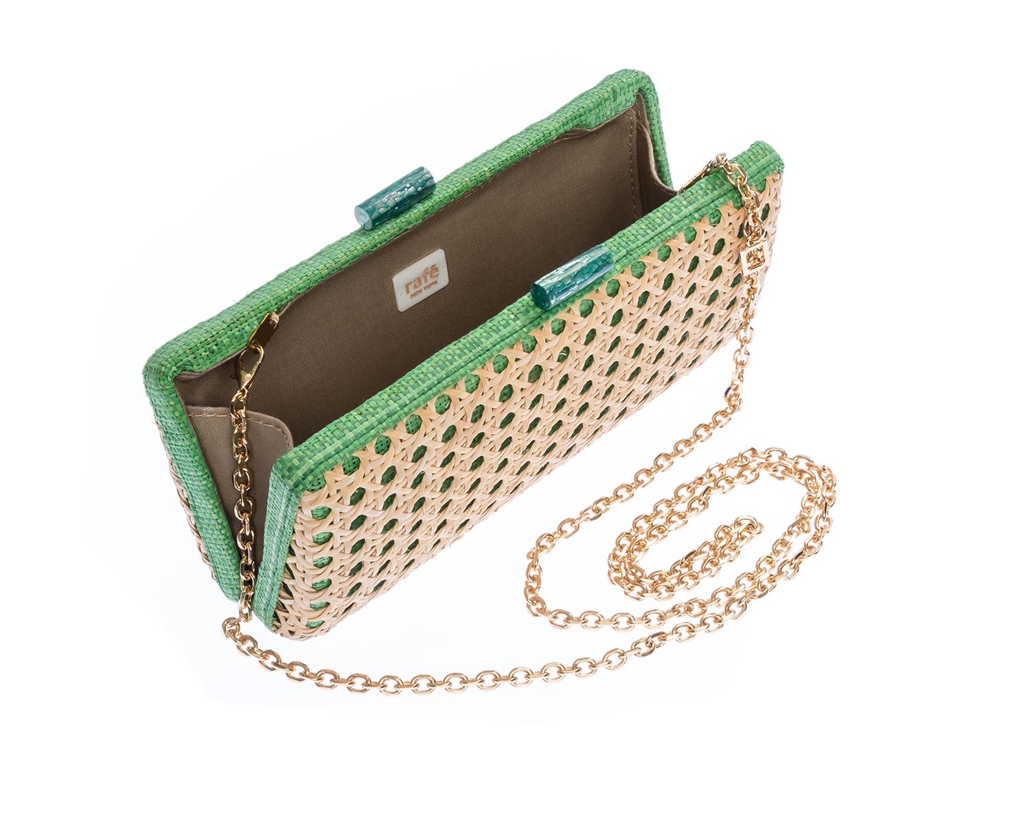 Rafe New York Alessandra Rattan Long Clutch, Alternate, color, Green
