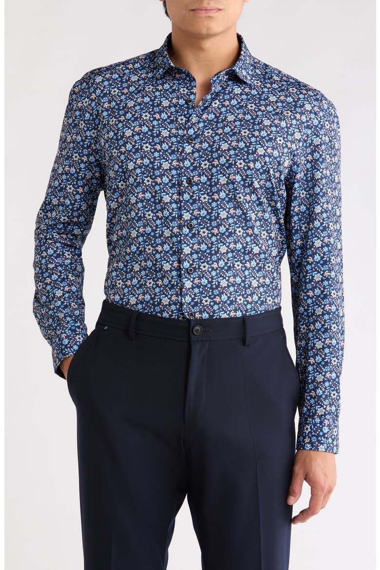 Microfiber Long Sleeve Sport Shirt, Main, color, NAVY MARINE