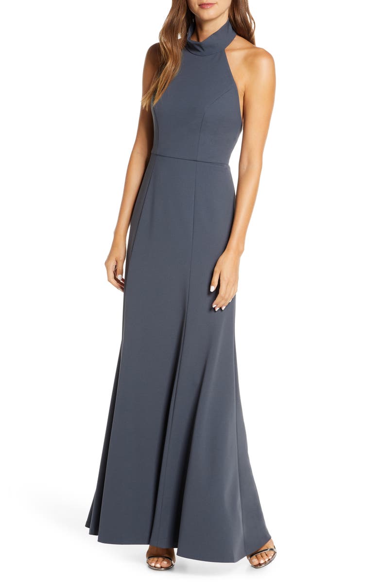 Jenny Yoo Petra Halter Crepe A-Line Gown, Main, color, 