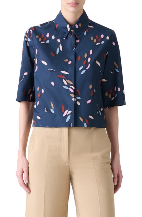 Dropping Dots Short Sleeve Crop Button-Down Shirt