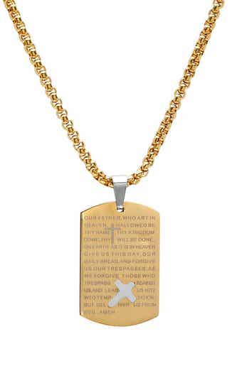 Men's 18k Gold Plated Lord's Prayer Dog Tag Necklace