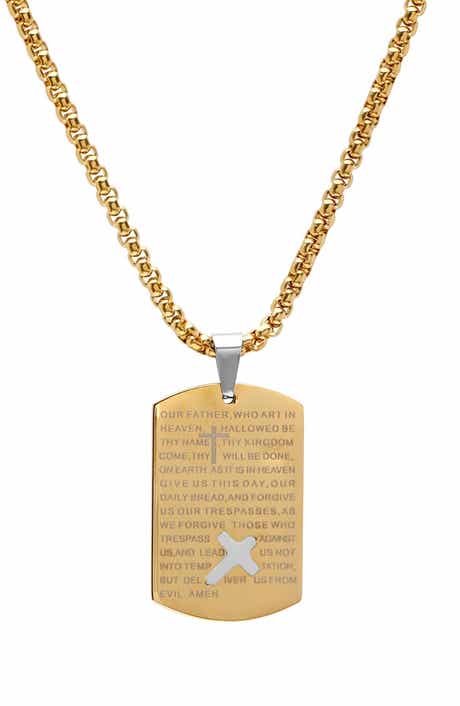 Men's 18k Gold Plated Lord's Prayer Dog Tag Necklace
