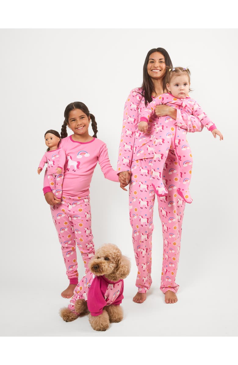 Leveret Footed Cotton Matching Family Pajamas, Whimsy & Fantasy Prints, Alternate, color, Unicorn Rainbow
