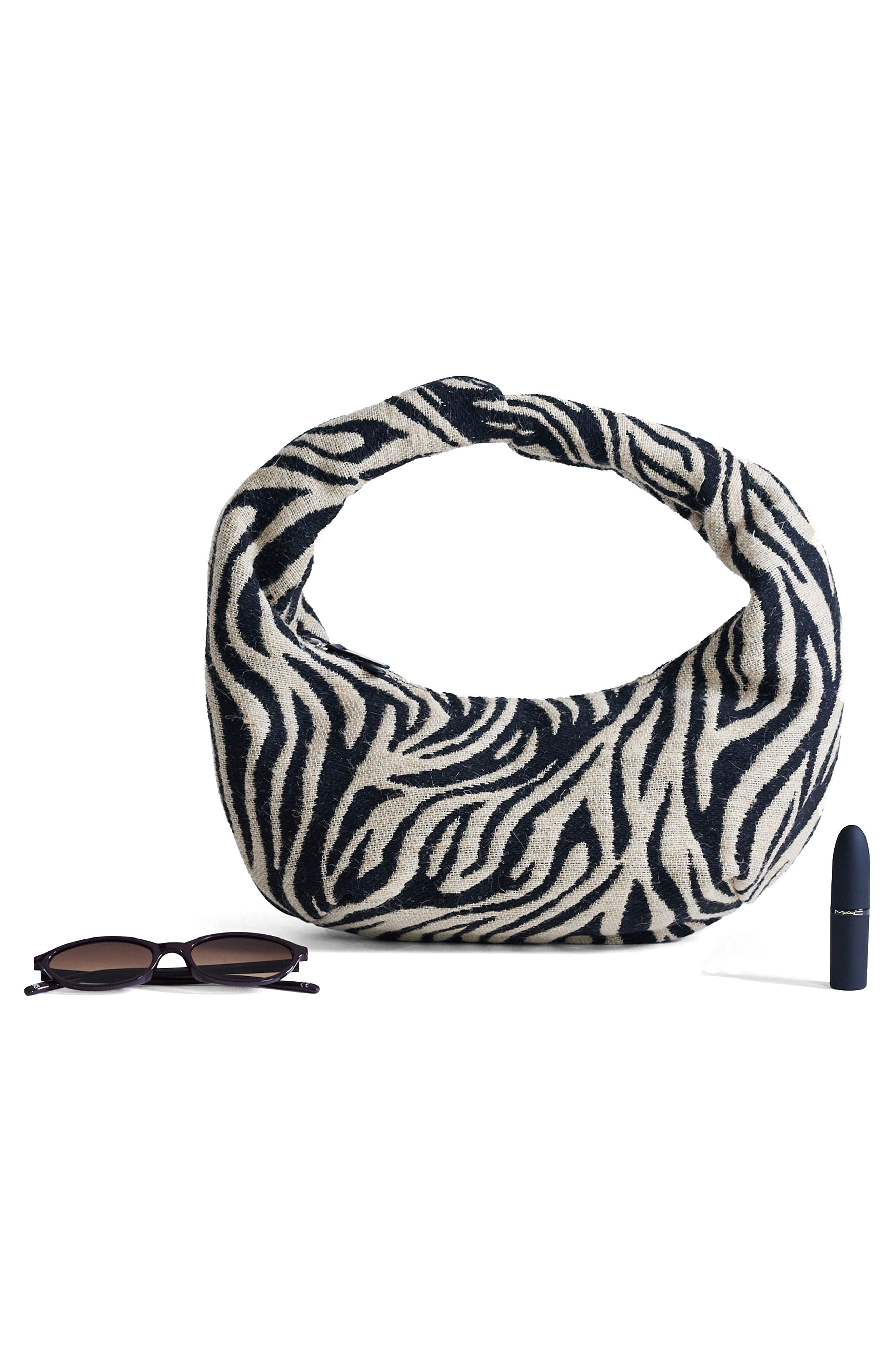 Topshop Giane Zebra Print Canvas Bag, Alternate, color, 