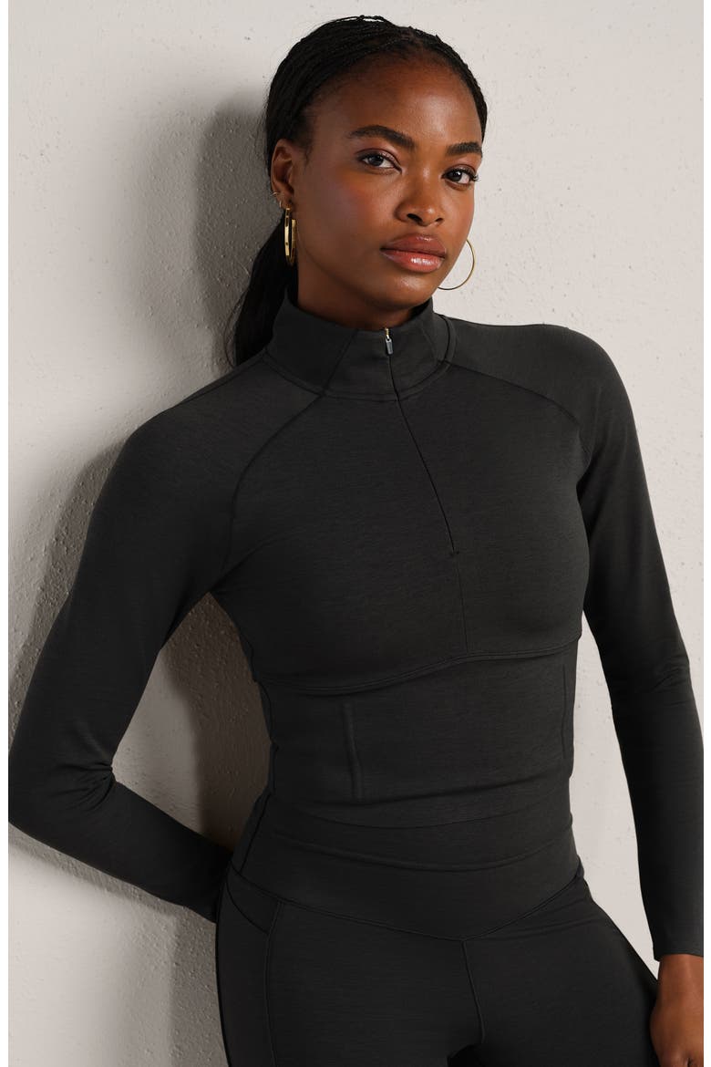 Heather Revive Crop Quarter Zip Top, Alternate, color, BLACK HEATHER