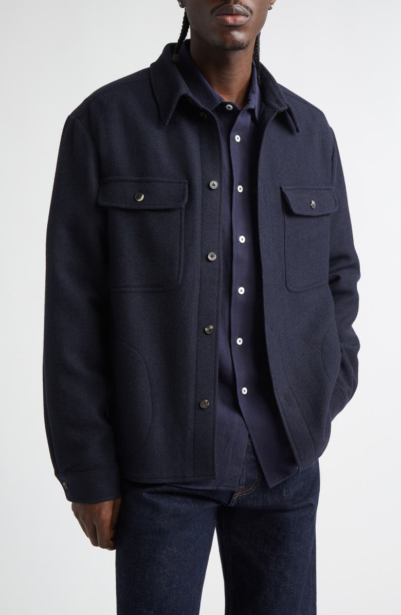 De Bonne Facture Yak Hair & Virgin Wool Overshirt, Main, color, Navy