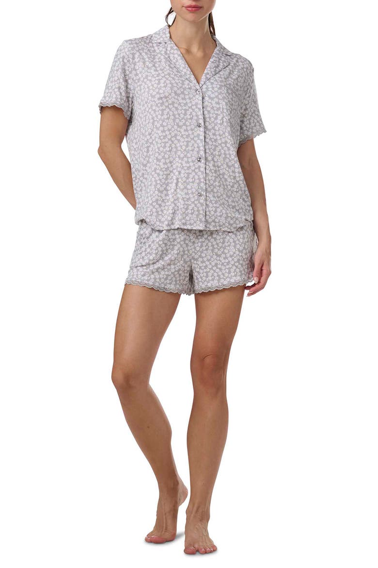 Notch Collar Short Pajamas, Alternate, color, DAISY POP TOSS