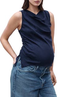 MANGO Cowl Neck Sleeveless Denim Maternity Shirt