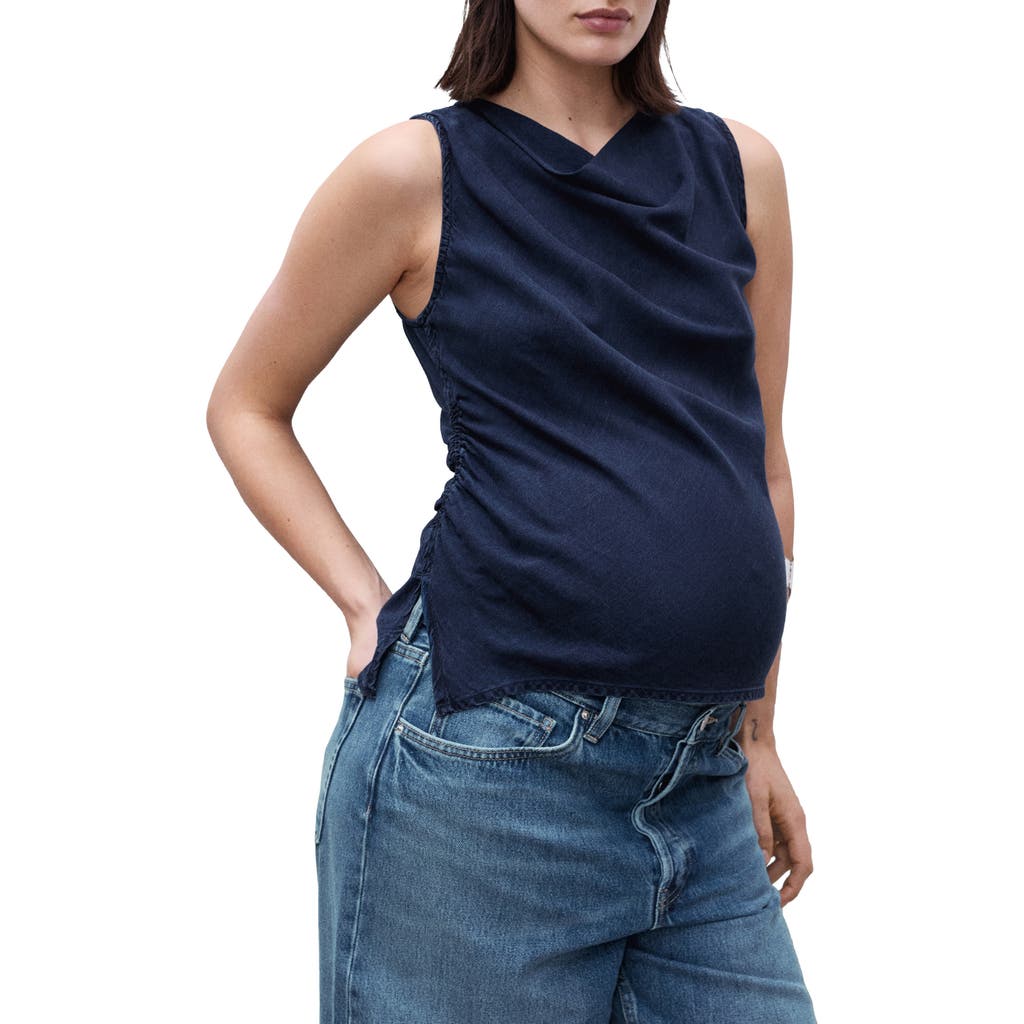 Mango Cowl Neck Sleeveless Denim Maternity Shirt In Blue