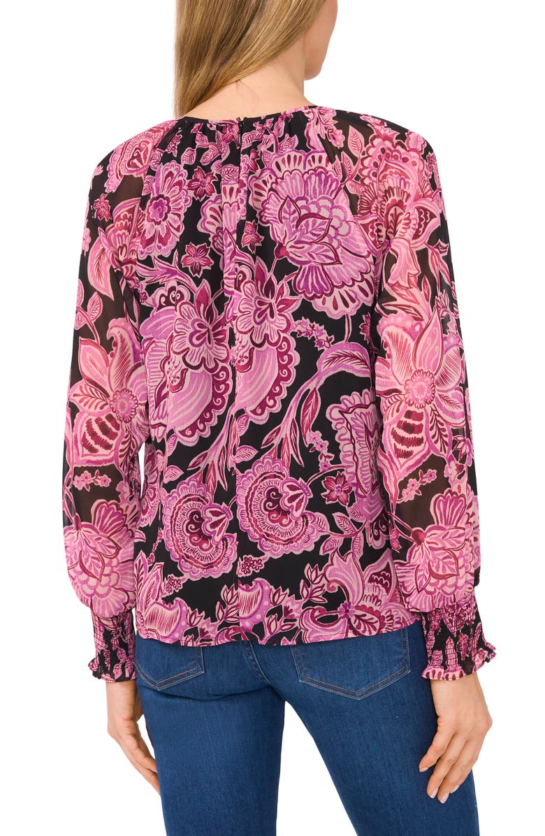 CeCe Print Smocked Cuff Top, Alternate, color, 