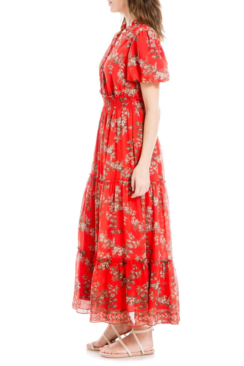 Short Sleeve Tiered Georgette Maxi Dress, Alternate, color, REDMPLTL-RED MAPLE TOILE