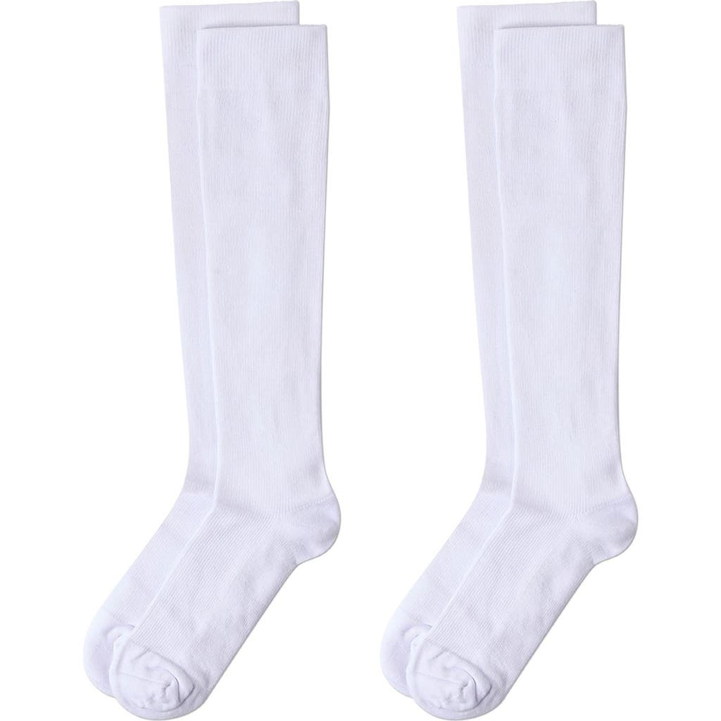 Memoi 2-pack Wellfit Cushioned Cotton Blend Graduated Compression Socks In White