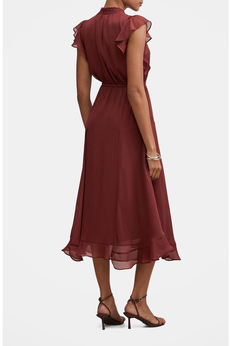 Maxwell Flutter Sleeve Midi Dress, Alternate, color, PLUM WINE