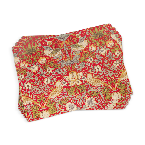 Strawberry Thief Red Set of 4 Cork Back Placemats