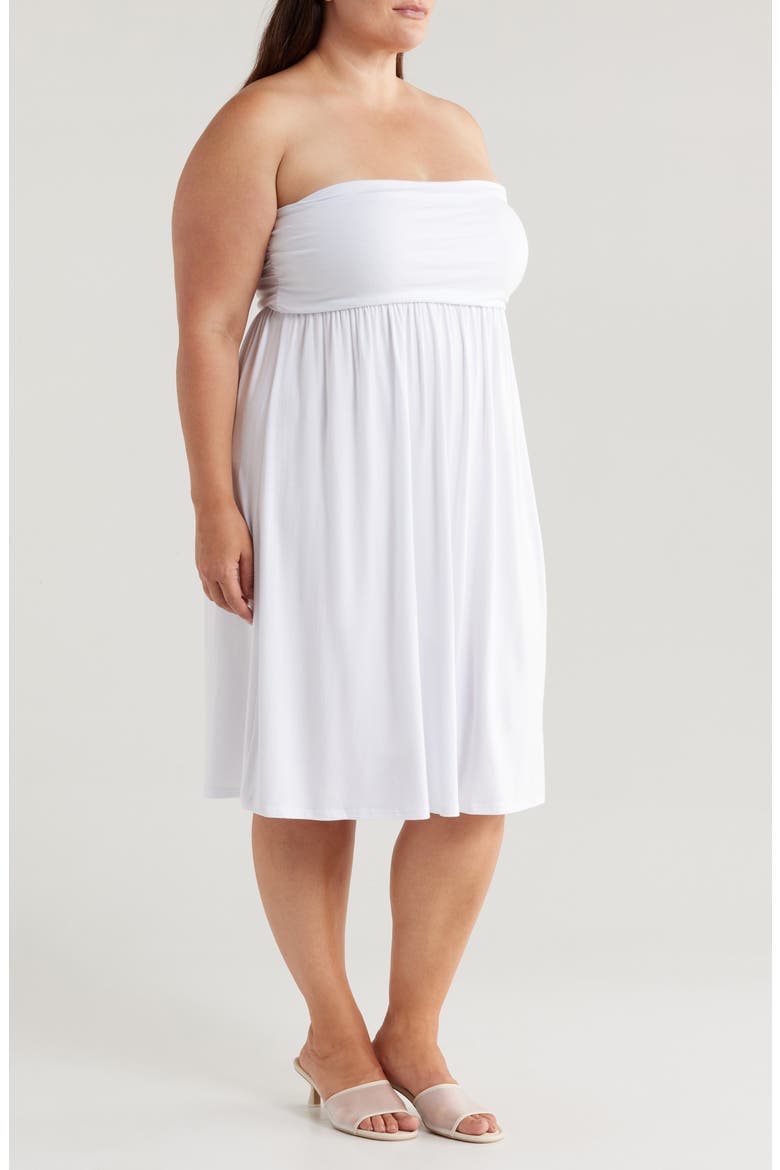 Strapless Jersey Midi Dress, Alternate, color, WHITE